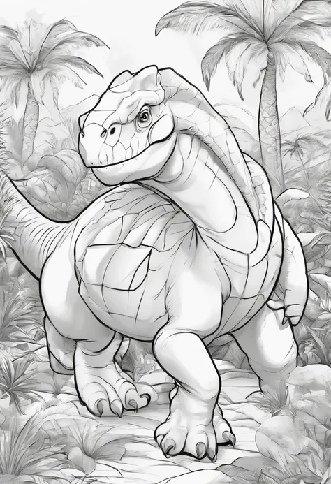 Create black and white pages of dinosaurs, wearing various occupational outfits, cute cartoon style., No shading, No shadow, no background, Sharp strokes