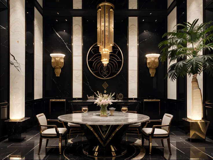 incredible luxurious futuristic interior dinning room in Ancient Chinese style with many ((lush plants)) (lotus flowers), ((palm trees)), rocky walls, (sand), ((amazing waterfalls)), (marble), ((precious minerals)), ((metals)), (gemstones), crystals, cloud...