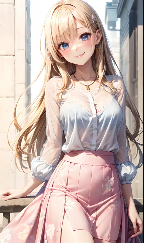 absurderes, ultra-detailliert,bright colour, extremely beautiful detailed anime face and eyes,top-quality、masutepiece、(1womanl:1.5),(Smooth straight blonde hair:1.3), (Shiny hair:1.1), Delicate beautiful face, red blush,(Deep Blue Eyes:1.3 ) White skin, ha...