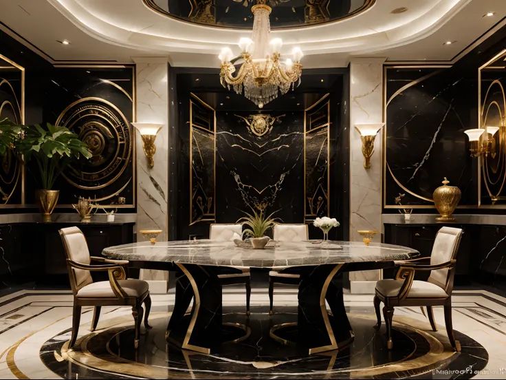 incredible luxurious futuristic interior dinning room in Ancient European style with many ((lush plants)) (lotus flowers), ((palm trees)), rocky walls, (sand), ((amazing waterfalls)), (marble), ((precious minerals)), ((metals)), (gemstones), crystals, clou...