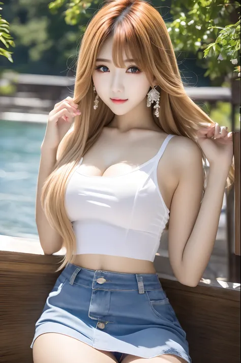 1 girl、student clothes、blue-sky、Bright and very beautiful face、年轻, shiny white shiny skin、Best Looks、Red hair with dazzling light reflection、Super long silky straight hair with glossy glossy beautiful red color、Long bangs、Extraordinarily beautiful 17 years...