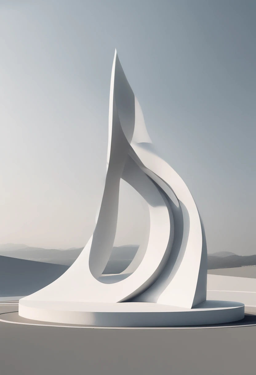 Majestic monument with modern style in a large square, with elements of human connection, minimalist curves, minimalist, abstract monument style, monument with the image of an arm connecting to the path. modern architecture