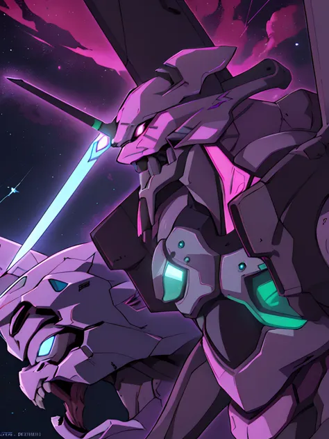 a close up of a cartoon of a robot with a sword, eva unit 0 1, eva unit-00 in the back, neon genesis evangelion style, evangelion third impact inspired, neon genesis evangelion fanart, evangelion beast mode, gouf evangelion, ( evangelion ), from evangelion...