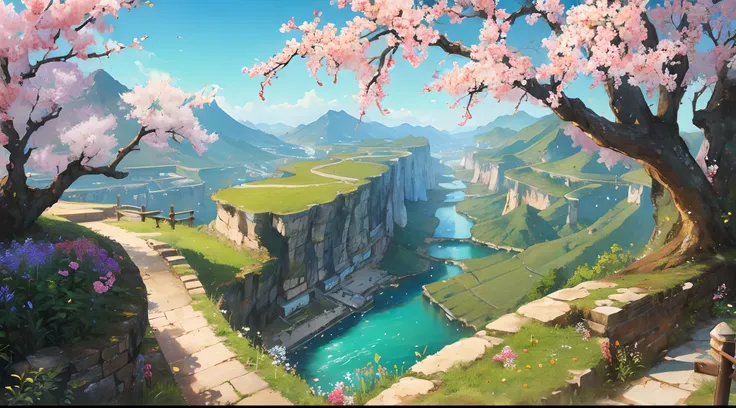 Official Art, Ancient Chinese Landscapes, (Streets), (Quiet), (Flowers), Beautiful Landscapes, Masterpieces, High Quality, Exquisite Graphics, High Detail, Epic Landscapes, Colorful, Intricate Details, Ultra Low Viewing Angle, Wide Angle Lens