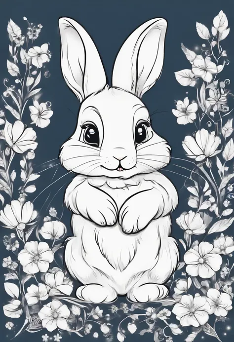 create a cute rabbit disney style, no background, line art for coloring, drawings for children, cool coloring pages, coloring book art coloring book page style vector lines, 8k --ar 2:3