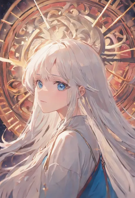 White hair ，long whitr hair，ancient wind，eBlue eyes，Blue earrings