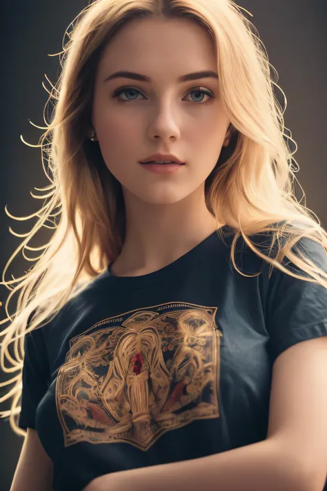 masterpiece, best quality, cinematic photo,  anatomically correct,
digital artwork illustration ,
innocent 20yo  woman, pale skin,
polish,
pronounced feminine features,
(stretching),
t-shirt,
straight blonde hair,
large breasts,


(cosmic background),
dark...