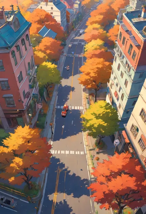 The city, overhead view, autumn, Grand Highway, morning