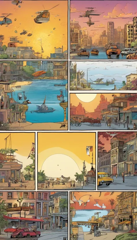 American comics, The comic story is presented in multiple irregular colored panels.((Comic storyboard:1.8)), Describe city life, A day in the life of the rich, The style is extremely exaggerated and meticulous