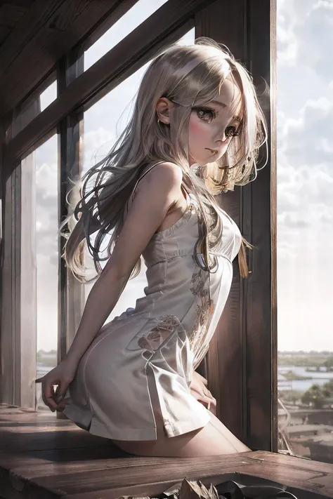 Ultra photo realsisim，illustration，girl，Doomsday wind，shy，petite，White clothes