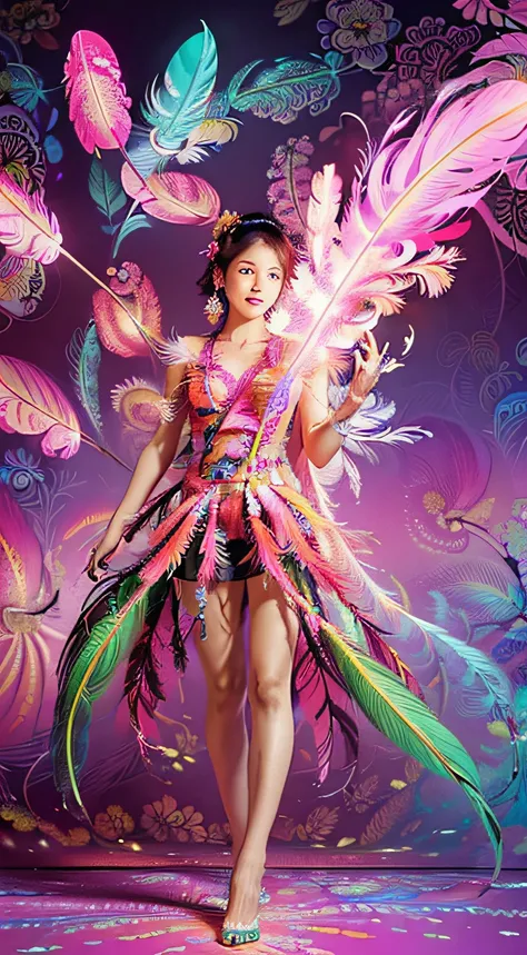 (masutepiece, of the highest quality, Best Quality, Official art, Beautiful and aesthetic:1.2), (1girl in:1.3), Extremely detailed,(Fractal Art:1.1),(Colorful:1.1)(Flowers:1.3),highest details,(Zentangle Neon:1.2), (Dynamic Pose), (Abstract background neon...