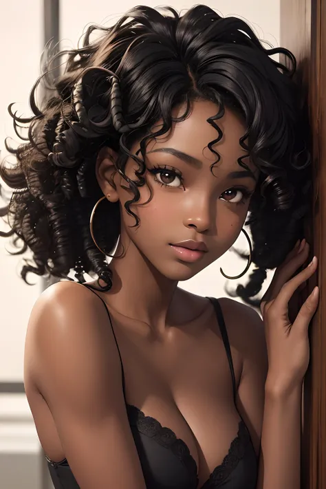 (masterpiece, best quality), deep ebony 1girl, beautiful face, curly curls