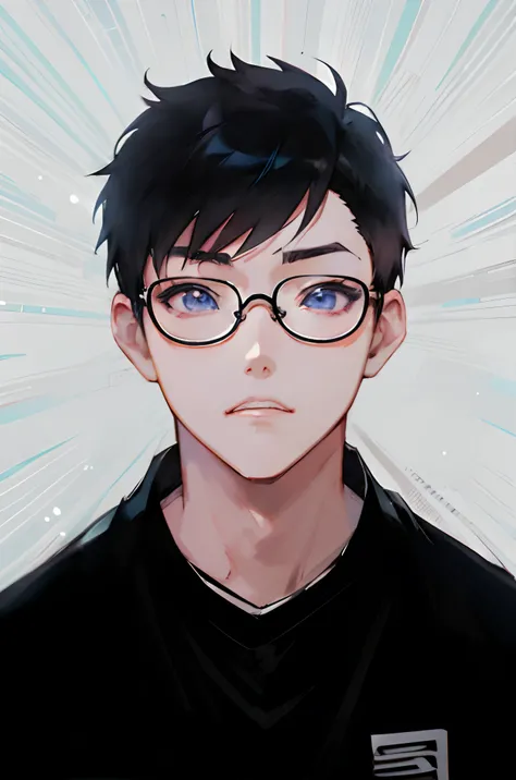 anime boy with glasses and a black shirt with a white background, guweiz, artwork in the style of guweiz, anime portrait, anime moe artstyle, anime style portrait, with glasses, perfect anime face, in an anime style, guweiz on pixiv artstation, beautiful a...