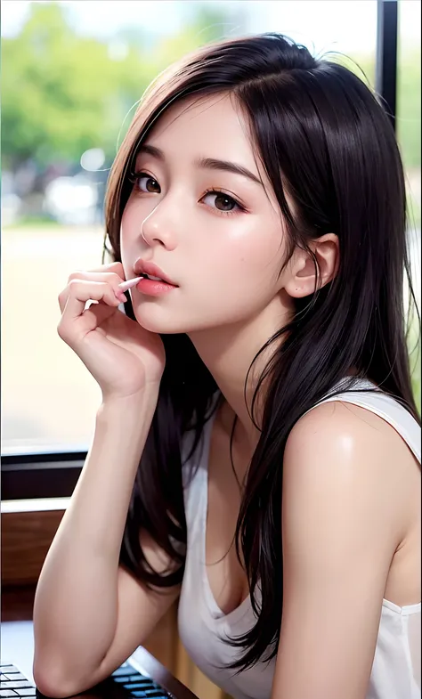 (8K、RAW Photos、Photorealsitic:1.25)、(lipgloss、Eye lashes、Shiny face、shinny skin、best qualtiy、超A high resolution、depth of fields、chromatic abberation、Caustics、Wide range of lighting、Natural Shading、Kpop Idle) The viewer looks calm and goddess-like with a se...