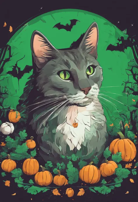 Halloween cat on green screen