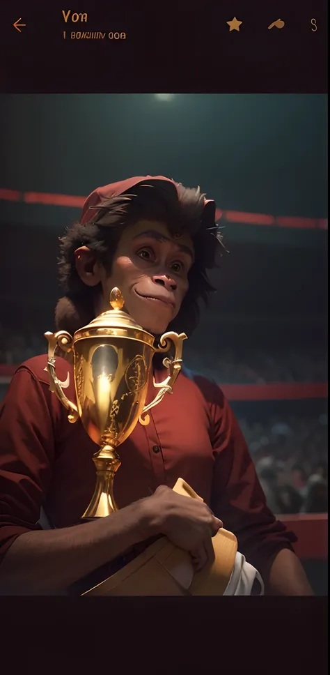 Monkey holding trophy