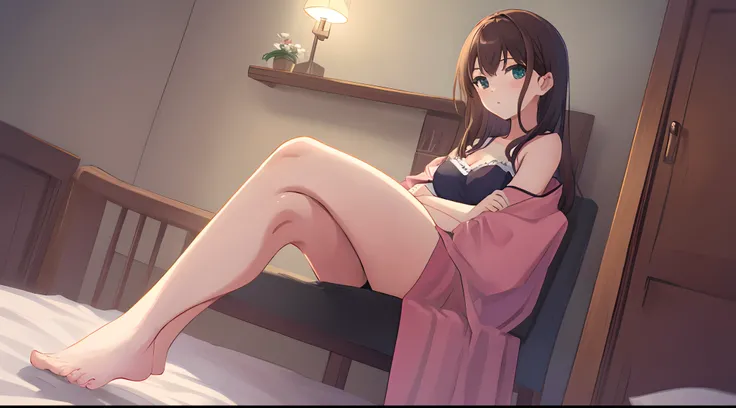 one-girl，Sit on the bed with crossed legs