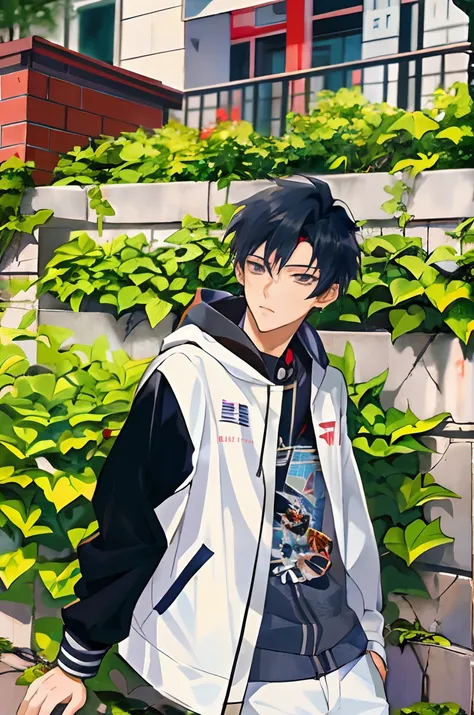 anime boy in a white jacket and black pants standing in front of a wall, anime boy, inspired by Bian Shoumin, high quality anime artstyle, handsome anime pose, male anime style, shuushuu anime image, young anime man, inspired by Kun Can, digital anime illu...