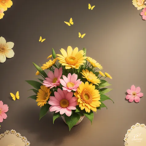 background with flowers	flower, floral, spring, flowers, nature, vector, summer, illustration, design, pink, blossom, card, art, decoration, bloom, pattern, butterfly, color, plant, colorful, petal, beauty, bouquet, yellow, season