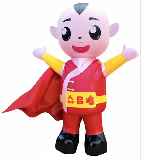 Close-up of cartoon character wearing cape, full body mascot, nanquan, toonix character, High quality clothing, japanese mascot, Super, Saitama, 3D model of a Japanese mascot, Wanda, pink iconic character, comic character, wondrous, inflatable, Costume, De...