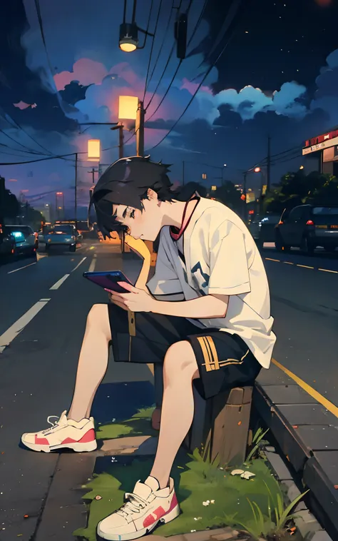 anime boy sitting on a bench looking at his phone, lofi artstyle, by Yuumei, artwork in the style of guweiz, anime aesthetic, anime boy, anime artstyle, anime style 4 k, digital anime illustration, anime wallaper, anime style. 8k, anime asthetic, 4k anime ...