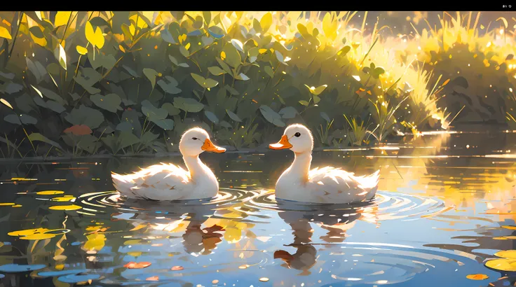 (masterpiece:1.2), best quality,pixiv,duck, reflection,reflective water