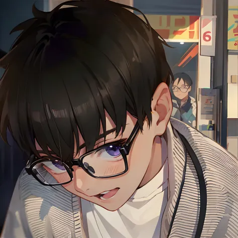 anime boy with glasses and a white shirt looking at a cell phone, artwork in the style of guweiz, kawacy, guweiz, anime moe artstyle, smooth anime cg art, digital anime illustration, guweiz and makoto shinkai, anime style 4 k, guweiz on pixiv artstation, d...