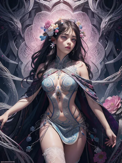 official art, unity 8k wallpaper, ultra detailed, beautiful and aesthetic, beautiful, masterpiece, best quality, (zentangle, mandala, tangle, entangle), (ecstasy of flower:1.2) dynamic angle, cowboyshot, the most beautiful form of chaos, elegant, a brutali...