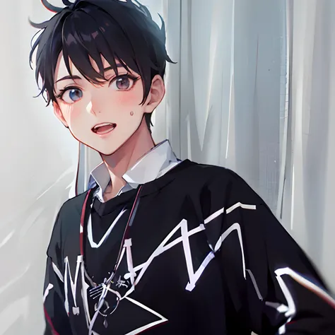 anime boy with black hair and a black shirt with white letters, anime boy, anime moe artstyle, young anime man, male anime style, tall anime guy with blue eyes, inspired by Bian Shoumin, anime handsome man, in an anime style, high quality anime artstyle, a...