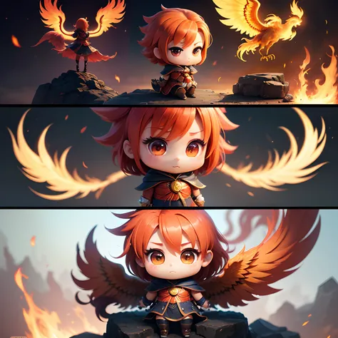 ​masterpiece、top-quality、ultra-detailliert、(Chibi Chara Phoenix:1.2)、flap、burning、