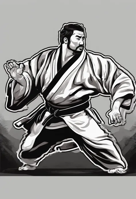 judo fighter illustration for a sticker with a black background, in bold outline style, jagged edges, trashcore, light shading