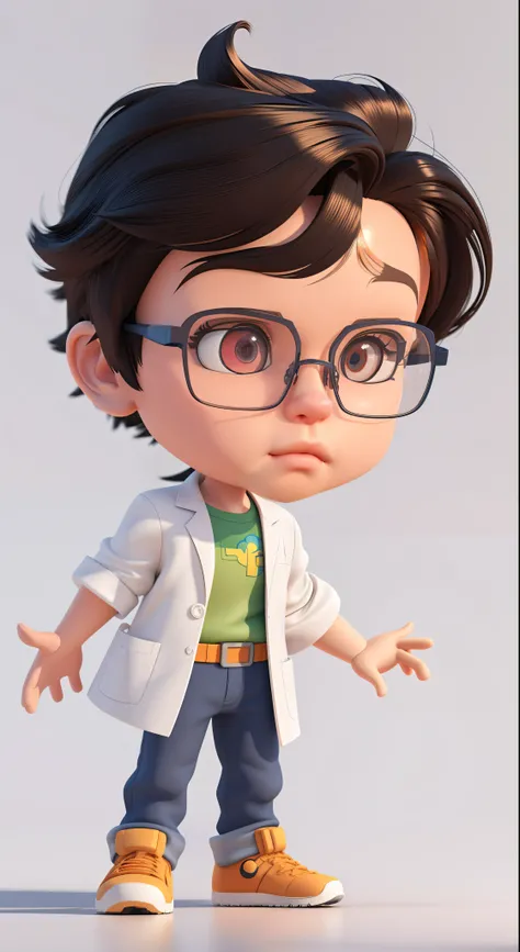 Boy cartoon character with glasses and lab coat, cute 3d render, cute cartoon characters, childrens art in artstation, 3d rendering stylized, toon render keyshot, maxwell render, Adorable Digital Painting, very detailed character, close up character, pouty...