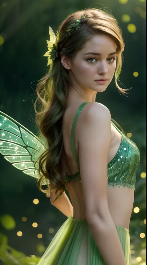 looks like shailene woodley, stunning beauty, extremely gorgeous girl, (green gradation fairy wings:1.1),fairy, 1girl, 35 years ...