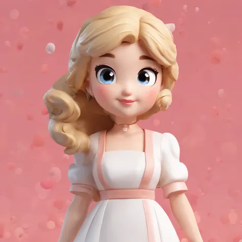 super cute girl IP by pop mart, Bright eyes, cherub,Little white dress, Clay, Models, a blind box toy, Glossy and delicate,Clean background, Good gloss, 3D rendering of,Best quality