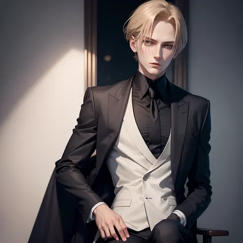 Create an anime character inspired by Johan Liebert with a darker, mysterious background. The character should have a realistic face, exuding an air of malevolence and intelligence. Capture the essence of Johan Lieberts chilling charisma in this artwork