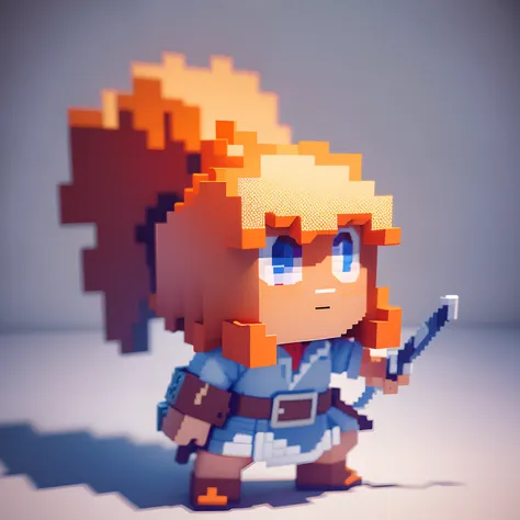 Voxels,（3D Big Pixel Art）, （3D Pixel Art）,White background,Chibi,Large pixels,（3ＤPixel art）,The character has a peculiar pose, Assassin in the Shadows,（3D Pixel Art）