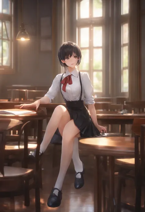 ((masterpiece)), ((best quality)), ((highres)), ((extremely detailed CG unity 8k wallpaper)), solo, tachibana kanade, black skirt, white socks, small smile, classroom sexy boy