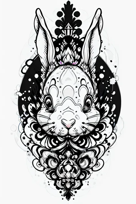 In the style of 0mib，adorable rabbit，Prismatic fragments，Reflect fractal circles，ink spatter，Melted brushstrokes，Particle vortex，dramatic  lighting，high high quality，big breasts beautiful，tmasterpiece，Black and white colors