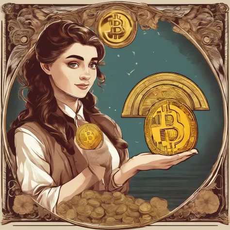 A cute girl holds a bitcoin in her hand