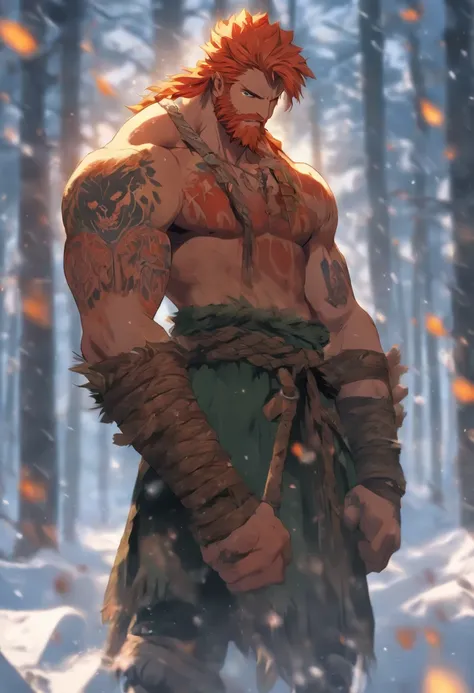 (((Man with amputated arm )))best quality, very high resolution, 4K detailed CG, master piece, Tyr, Nordic warrior, red beard, amputated hand, amputated arm, only one arm, blood, only one hand, amputation, snow, nordic, ((amputated arm on the ground)), exp...