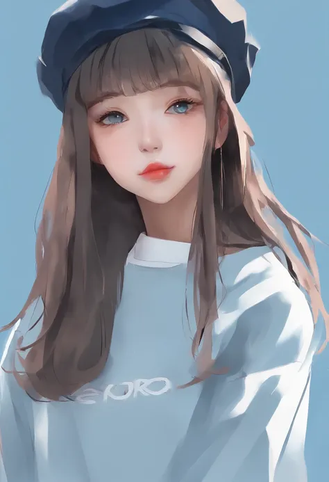 masterpiece, best_quality, 1girl, solo, bangs, female focus, flat chest, blue eyes, 1girl, (((sweatshirt))), sweatshirt (#e7f0ff), (off-shoulder), long sleeve, (((sleeve covering hand))), pleated skirt (#b0ceff), long hair, messy hair, straight hair, blue ...