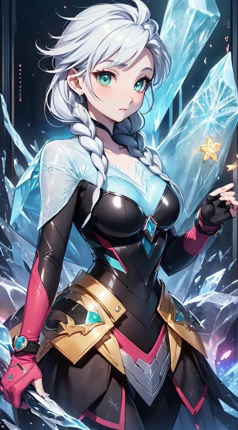 top-quality、Top image quality、​masterpiece、Android Girl((sixteen years old, Cybersuit glowing black, red and white、Blue energy source for the chest,Best Bust、Bust 90、Light blue shiny hair、Longhaire,Cyber Skirt、Blue-green eyes、open chest wide、Valley、Happine...