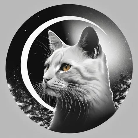 Cat in the circle，a closeup，（without background：1.5），T-shirt logo，Sticker Logo，Cutting art，black-and-white