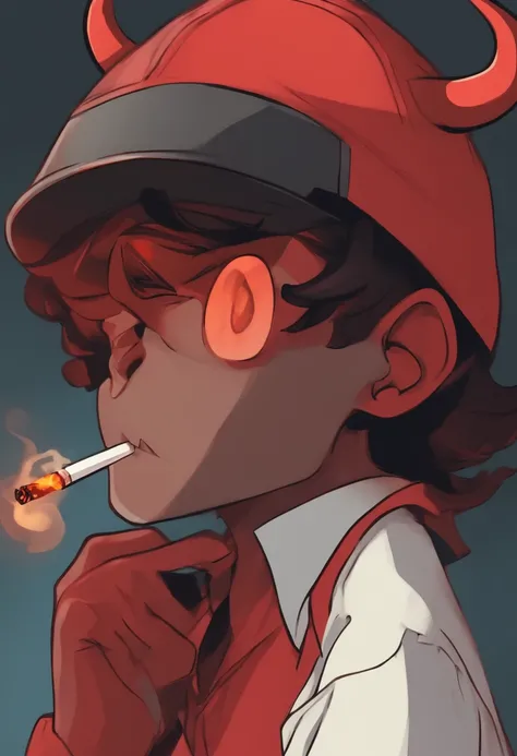 cartoon of a boy face devil with a cap and a cigarette, chillhop, comic book style, high quality, anime, realistic