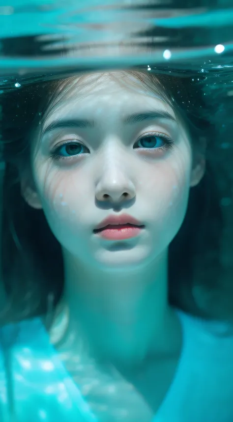 (RAW photo, Best quality), (Realistic, photo-realistic:1.2),High quality,  1girll,delicated face，Under water