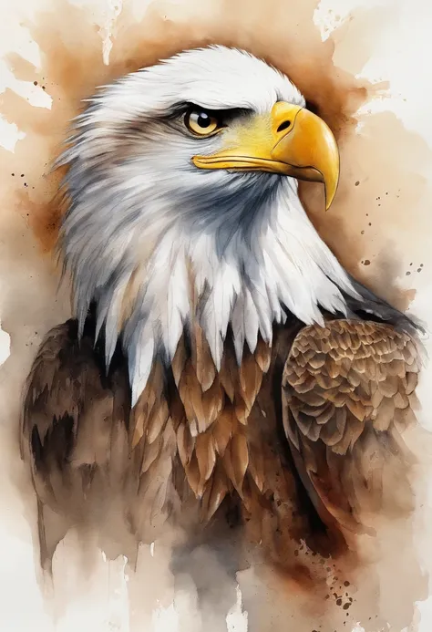 painting of an eagle with red wavy tails and yellow eyes, masterfully detailed watercolor, watercolor painting style, tall, beautiful painting of eagle bird face, watercolor detailed art, realistic watercolor, watercolor realistic, watercolor painting, the...