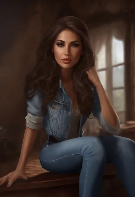 ((cena de suspense ((arte conceitual)), extremamente detalhado com uma menina vestindo jeans azul, e casaco marrom e botas)), (better lighting, melhor sombra, um extremamente delicado e assustador), (digital illustation), ((Pintura 4k)), [(Dynamic angle,((...