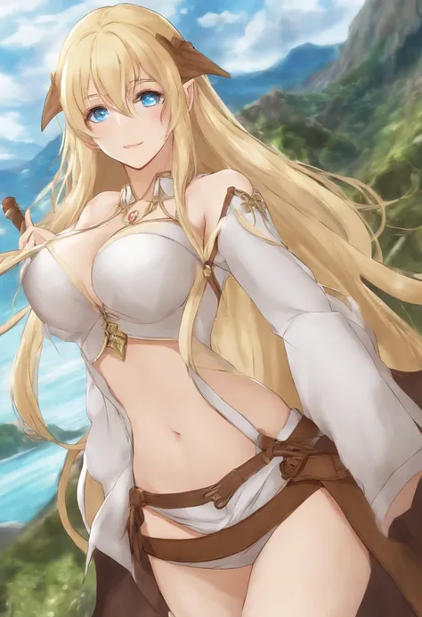 Two names(blast)　elvish　165cm　sky-blue eyes　Blonde longhair　elvish　a blond　The long-haired　Colossal tits　Beautiful breasts
Highest Quality　Highest Quality　an anime girl　Colossal tits　One lady　Is it wrong to seek encounters in the dungeon?　Danmachi　animesqu...