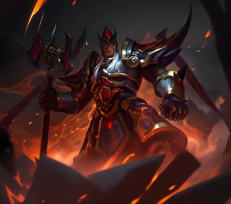 a close up of a man in armor holding a sword, painted portrait of mordekaiser, official splash art, riot games concept art, league of legends character art, league of legends splash art, league of legends concept art, splash art, lord of cinder, iconic cha...