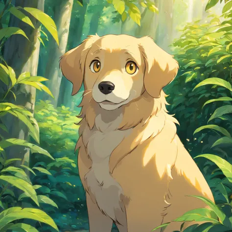 A golden retreiver looking into the camera with a look of surprise and confusion, Looking with his head turned sideways, num lindo jardim